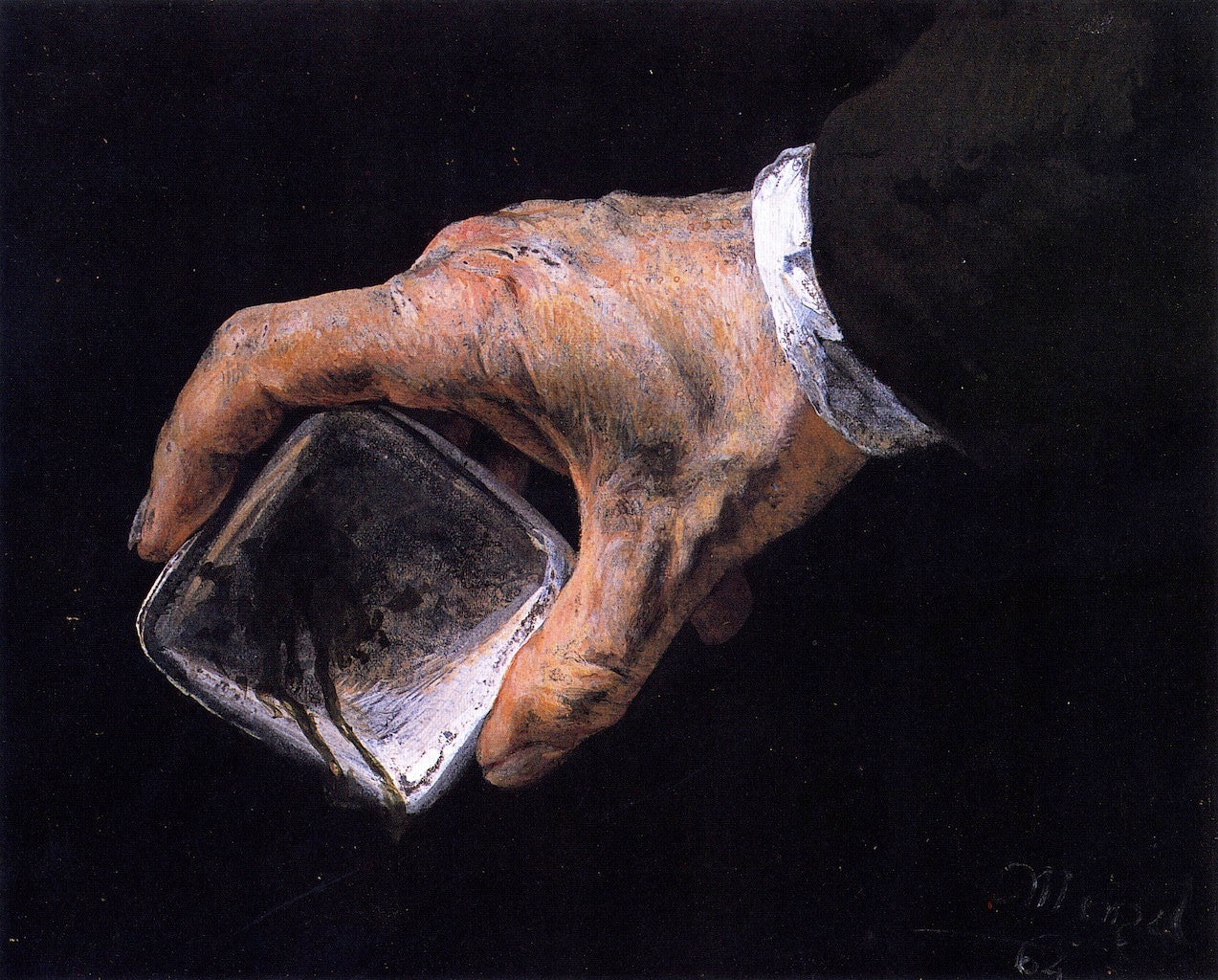 Hand Holding a Paint Dish, vintage artwork by Adolph von Menzel, A3 (16x12") Poster Print