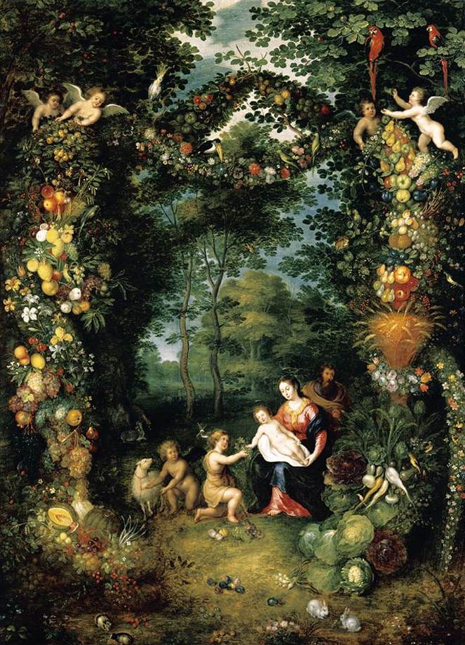 The Holy Family with St John, vintage artwork by Jan Brueghel the Younger, 12x8" (A4) Poster