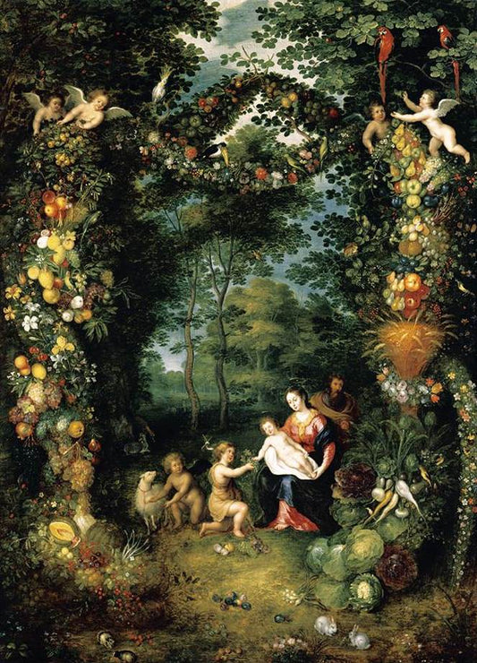 The Holy Family with St John, vintage artwork by Jan Brueghel the Younger, 12x8" (A4) Poster
