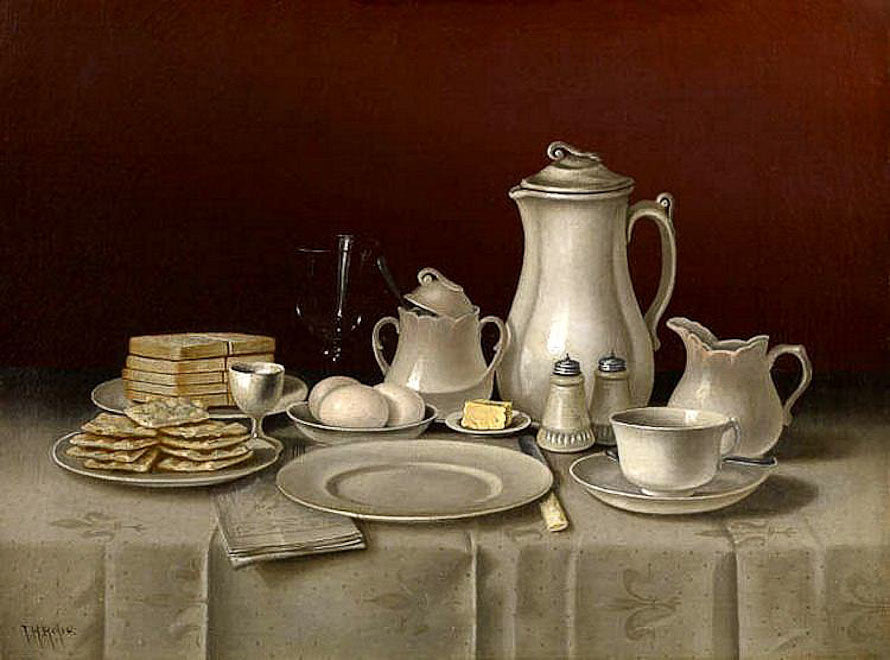 Still Life with Breakfast Setting, vintage artwork by Thomas H. Hope, 12x8" (A4) Poster
