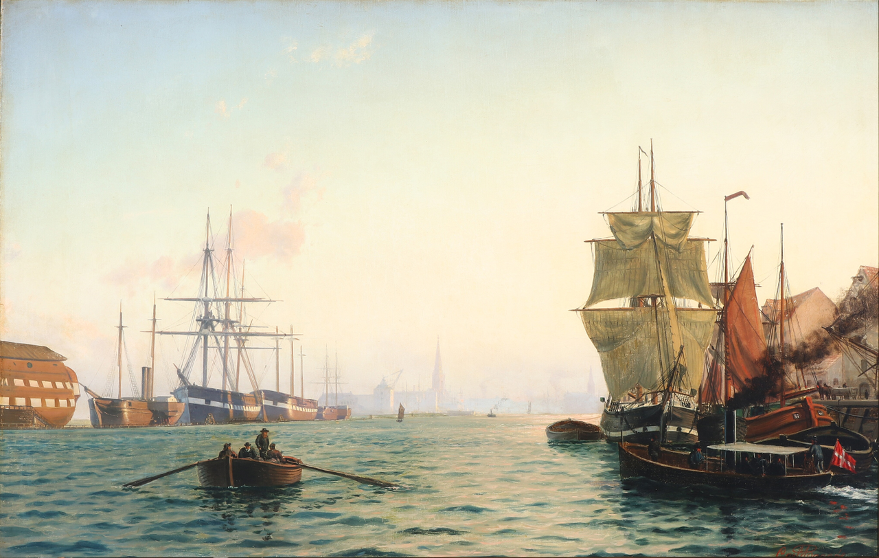 Harbour of Copenhagen in the Early Evening, vintage artwork by Carl Baagöe, 12x8" (A4) Poster