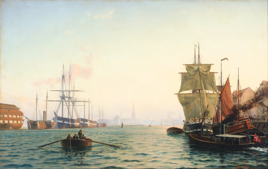 Harbour of Copenhagen in the Early Evening, vintage artwork by Carl Baagöe, 12x8" (A4) Poster