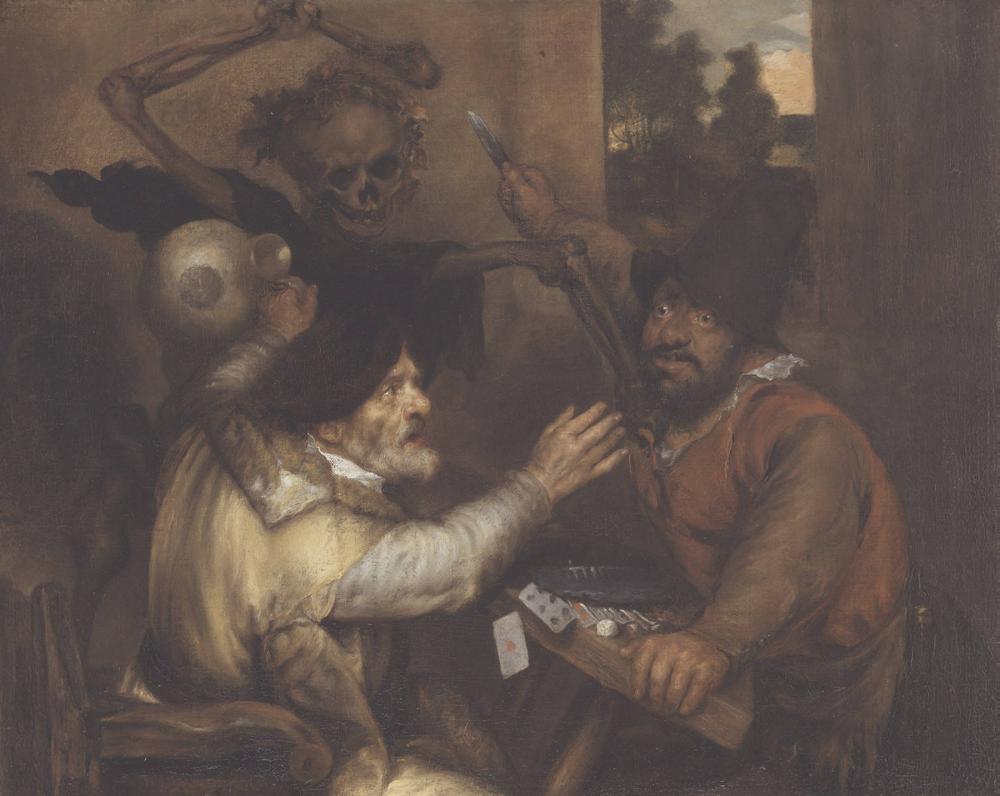 Fighting Cardplayers and Death, vintage artwork by Jan Lievens, 12x8" (A4) Poster
