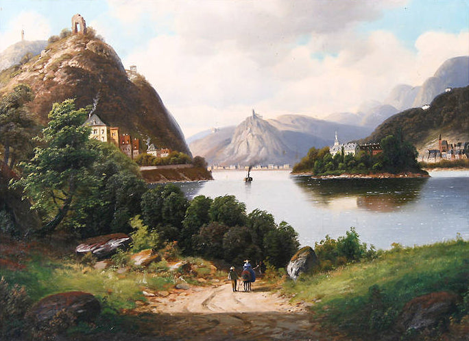 Nonnenwerth, Rolandseck and Drachenfels, vintage artwork by Arnold Forstmann, 12x8" (A4) Poster