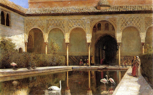 A Court in The Alhambra in the Time of the Moors, vintage artwork by Edwin Lord Weeks, 12x8" (A4) Poster
