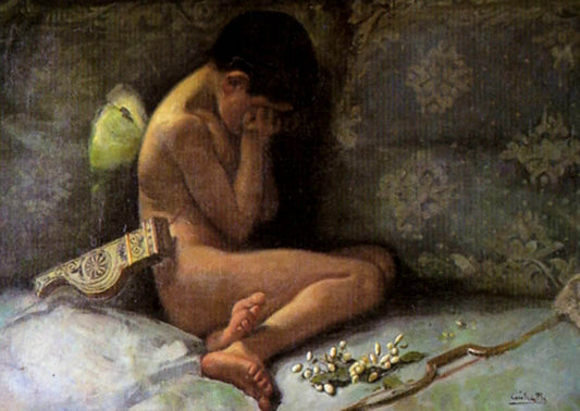 Desnudo de Niño, vintage artwork by Cecilio Pla y Gallardo, 12x8" (A4) Poster