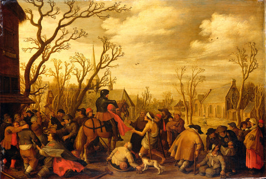 Saint Martin Cutting Off Part of His Cloak for a Beggar, vintage artwork by Joost Cornelisz. Droochsloot, 12x8" (A4) Poster
