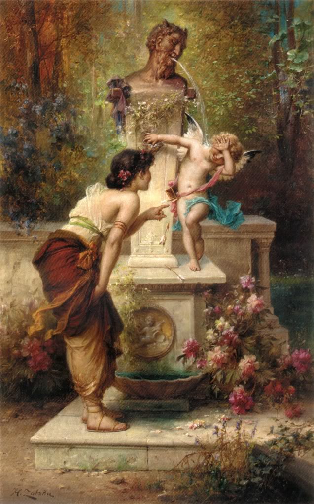 At Cupid's Fountain by Hans Zatzka,A3(16x12")Poster