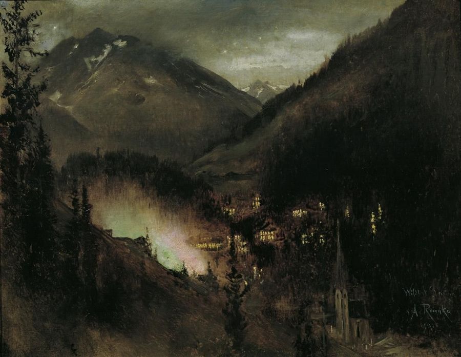 Wildbad Gastein in the Evening, vintage artwork by Anton Romako, 12x8" (A4) Poster