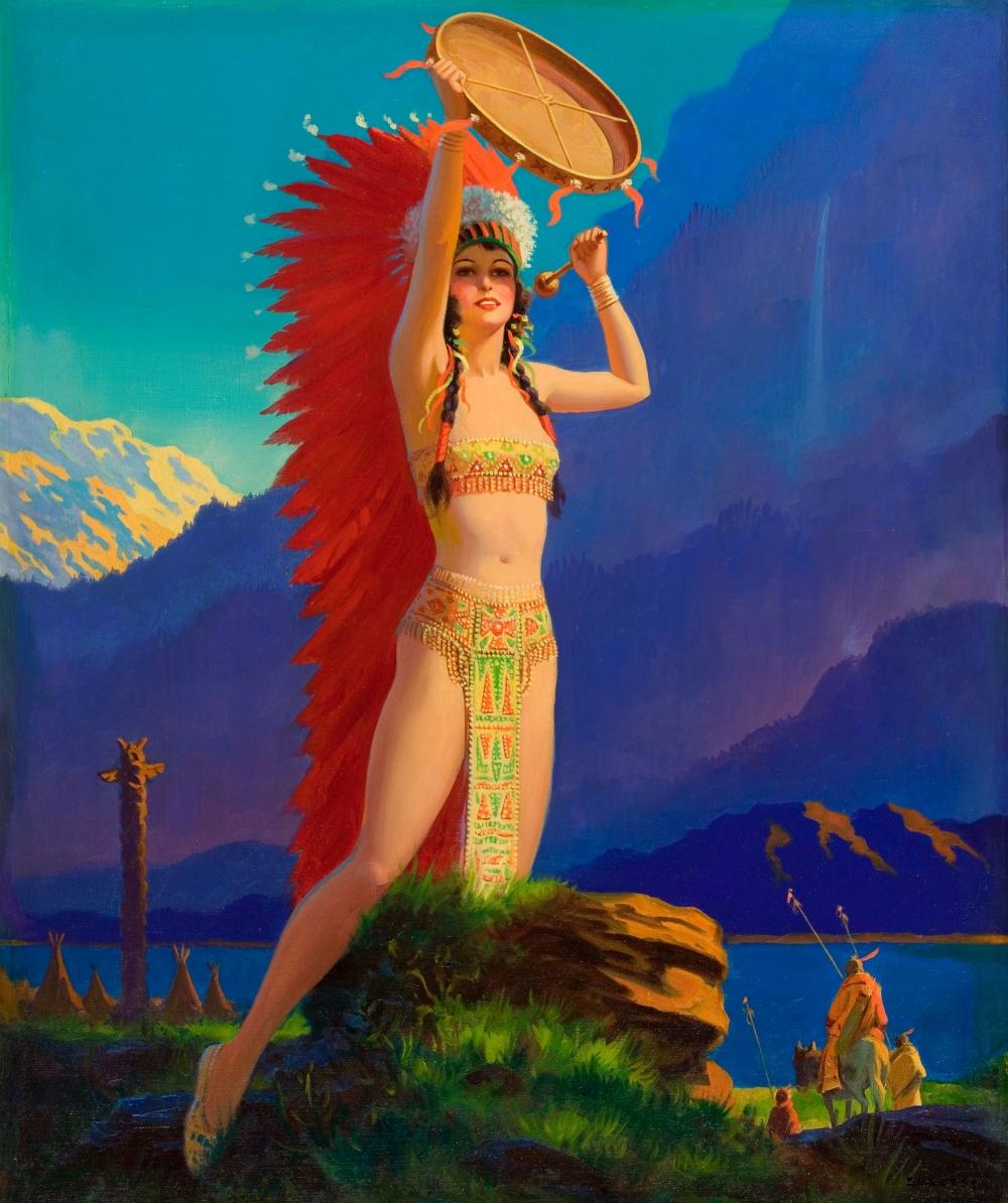 Indian Maiden with Tom Tom, vintage artwork by Edward Mason Eggleston, 12x8" (A4) Poster
