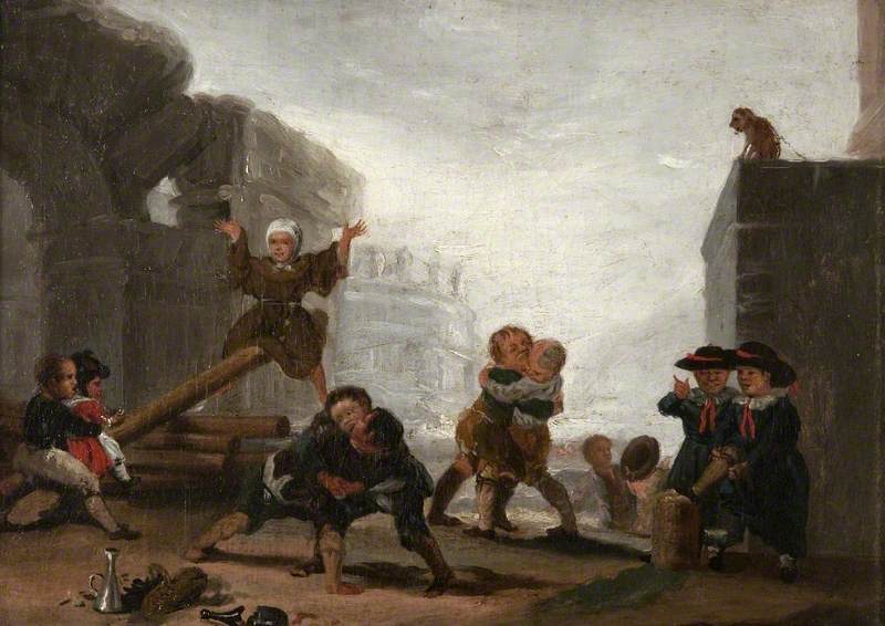 Boys Playing at See-Saw, vintage artwork by Francisco de Goya y Lucientes, 12x8" (A4) Poster