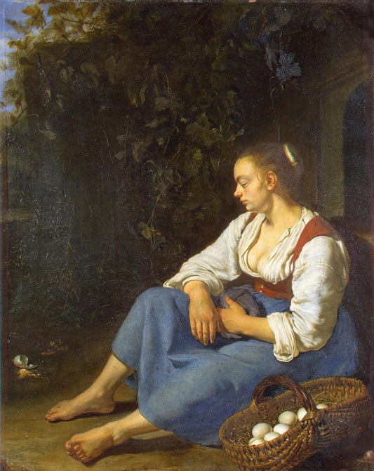 The Broken Egg, vintage artwork by Frans van Mieris the Elder, 12x8" (A4) Poster