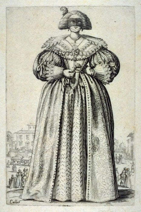 Woman with a Mask, vintage artwork by Jacques Callot, 12x8" (A4) Poster