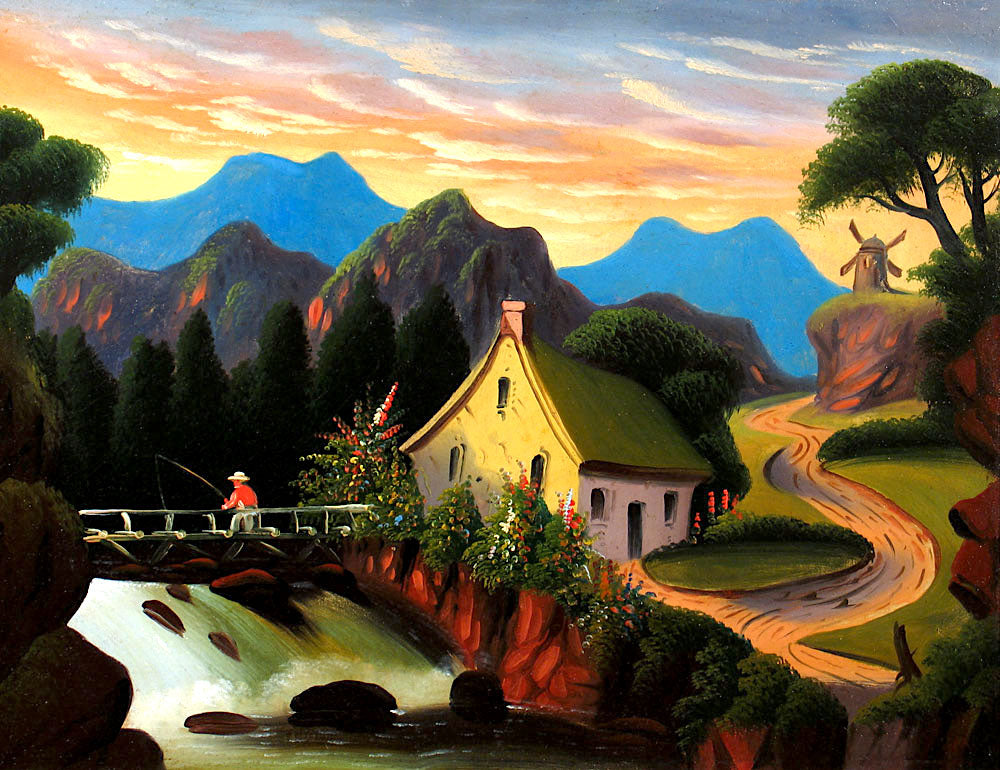 Fisherman in a Landscape, vintage artwork by Thomas Chambers, A3 (16x12") Poster Print