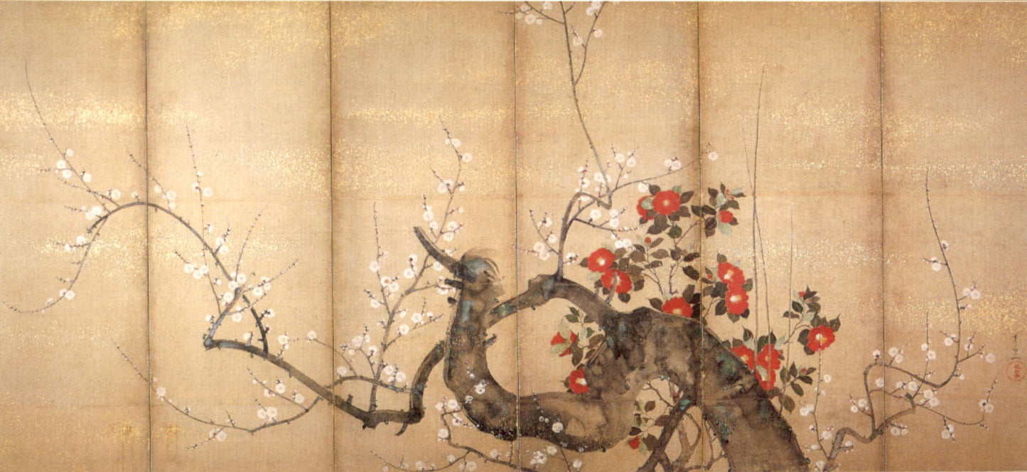 Flowering Plum and Camellia, vintage artwork by Suzuki Kiitsu, A3 (16x12") Poster Print