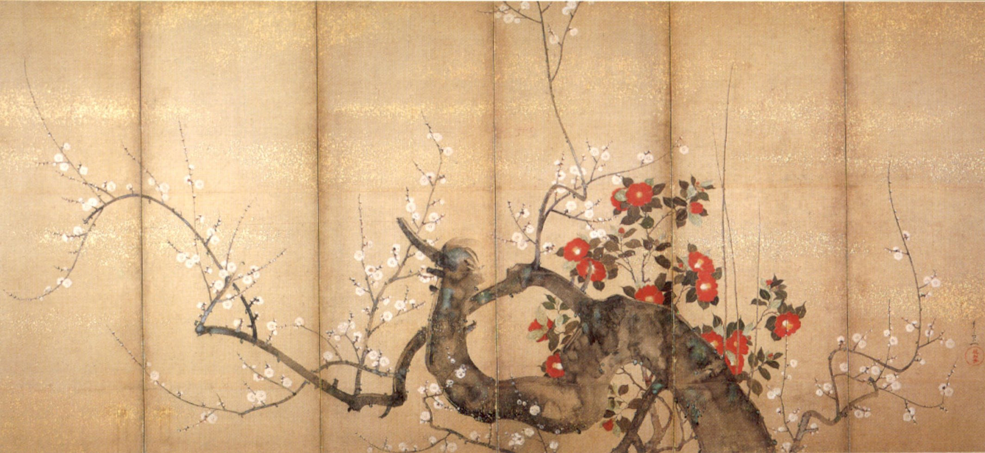 Flowering Plum and Camellia, vintage artwork by Suzuki Kiitsu, A3 (16x12") Poster Print