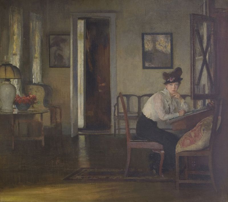 Girl Writing, vintage artwork by Edmund Tarbell, 12x8" (A4) Poster