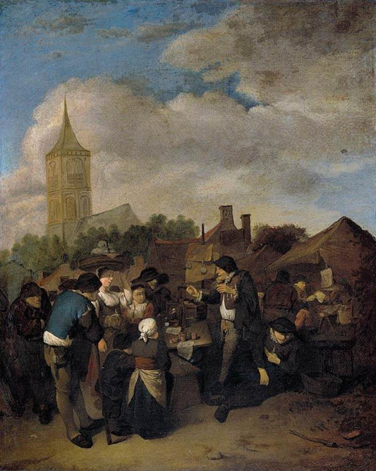 Village Market with the Quack, vintage artwork by Cornelis Pietersz  Bega, 12x8" (A4) Poster