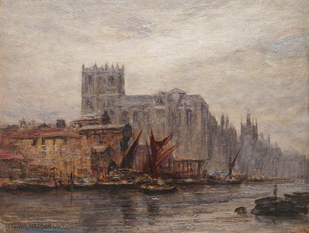 Thames-side Scene, vintage artwork by Arthur Trevor Haddon, 12x8" (A4) Poster