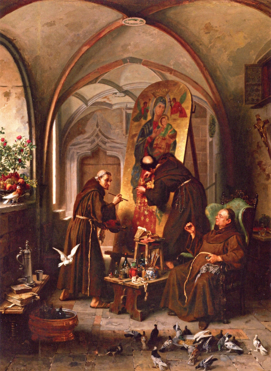 The Painting Friars, vintage artwork by Albert Conrad, 12x8" (A4) Poster