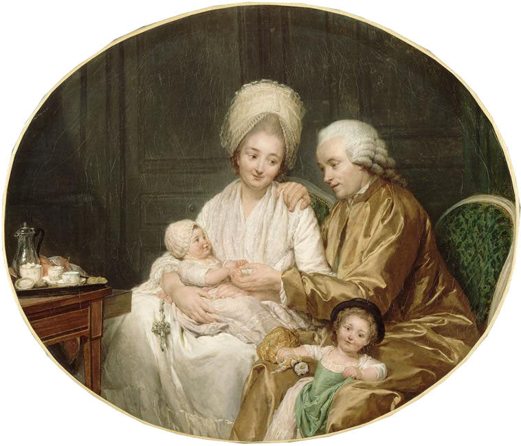 Portrait of Marc-Etienne Quatremère and His Family, vintage artwork by Nicolas Bernard Lepicie, 12x8" (A4) Poster