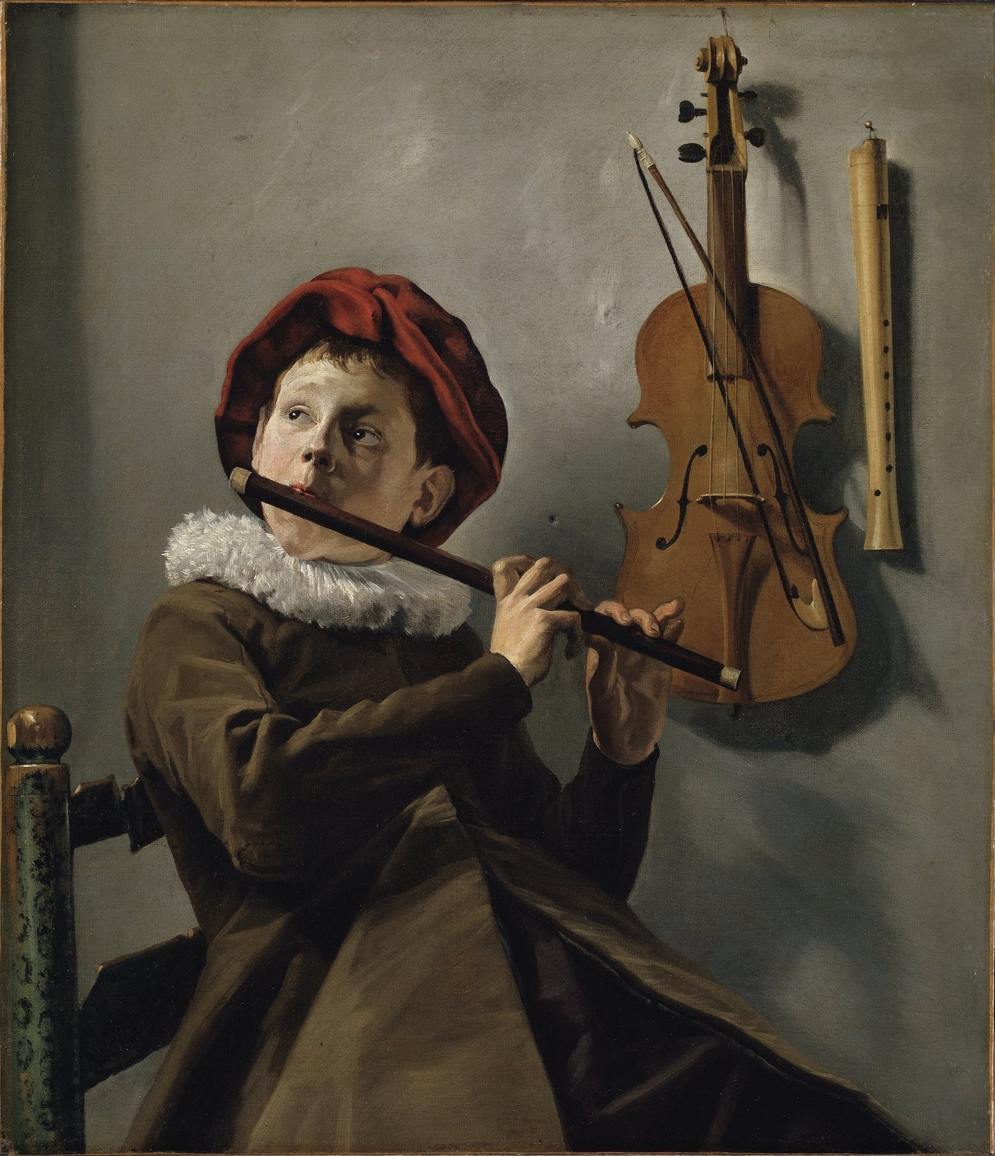 Boy playing the Flute, vintage artwork by Judith Leyster, 12x8" (A4) Poster