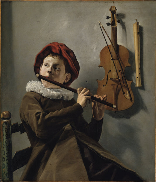 Boy playing the Flute, vintage artwork by Judith Leyster, 12x8" (A4) Poster