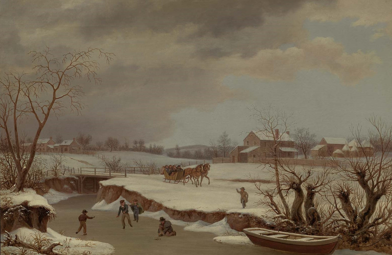 Skating, vintage artwork by Thomas Birch, 12x8" (A4) Poster