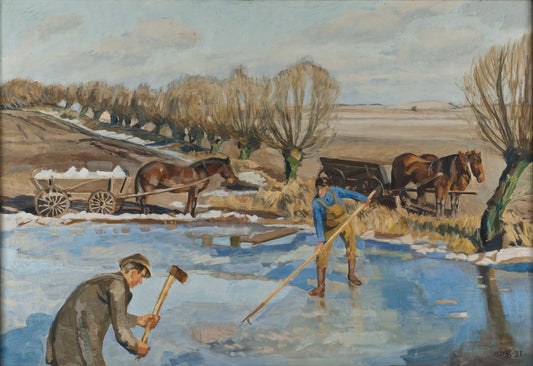 Farmhands Fetching Ice, vintage artwork by Fritz Syberg, 12x8" (A4) Poster