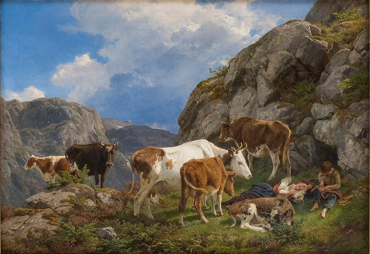 Rest in the mountains, vintage artwork by Anders Monsen Askevold, 12x8" (A4) Poster