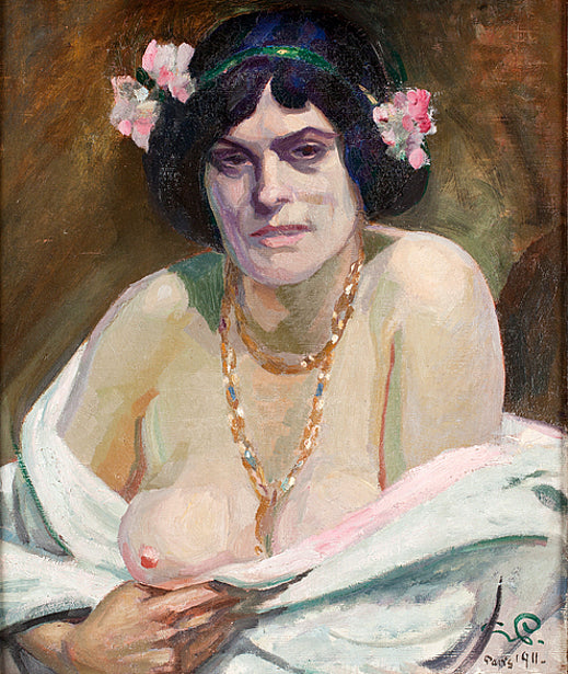 Woman with Bare Breasts, vintage artwork by Georg Pauli, 12x8" (A4) Poster