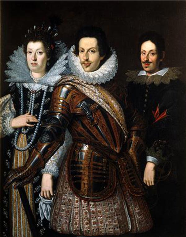 Cosimo II de' Medici with Wife Maria Maddalena of Austria and their Son Ferdinando II de' Medici, vintage artwork by Justus Sustermans, 12x8" (A4) Poster