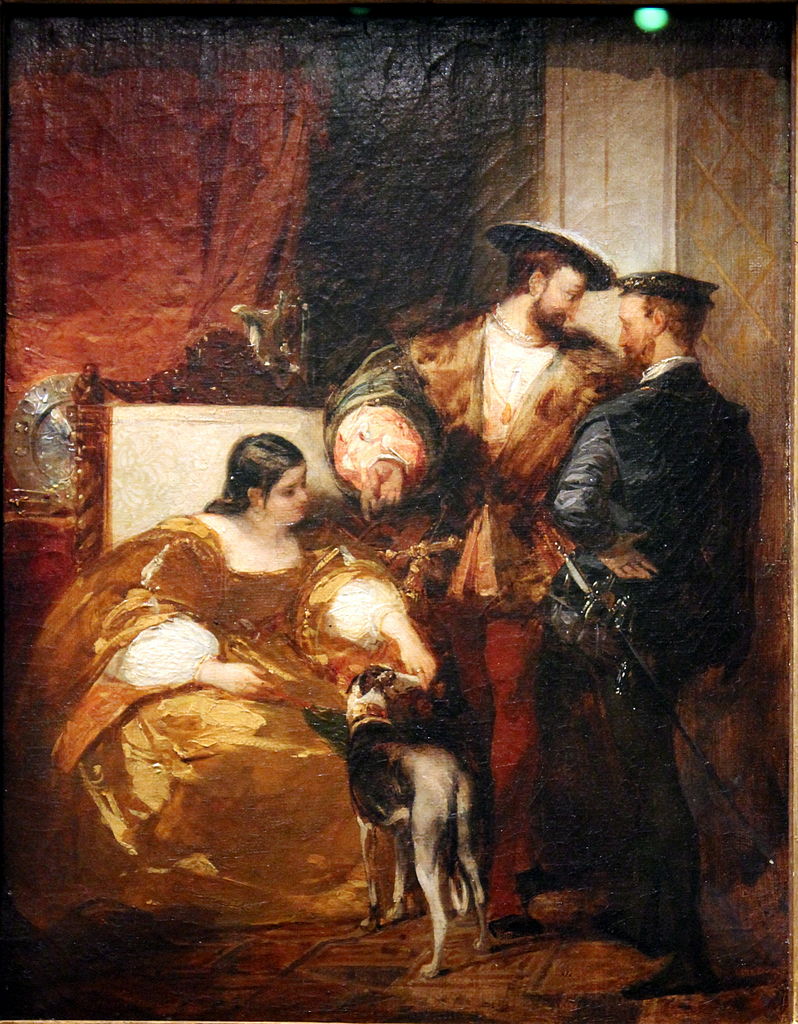 François I, Charles Quint and the Duchess of Étampes, vintage artwork by Richard Parkes Bonington, A3 (16x12") Poster Print