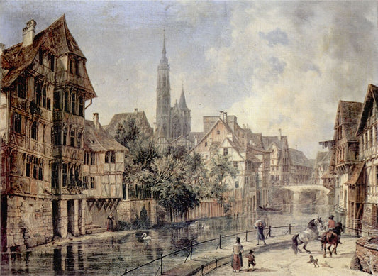 The Ruhfäutchenplatz in Braunschweig from the south, vintage artwork by Domenico Quaglio the Younger, 12x8" (A4) Poster