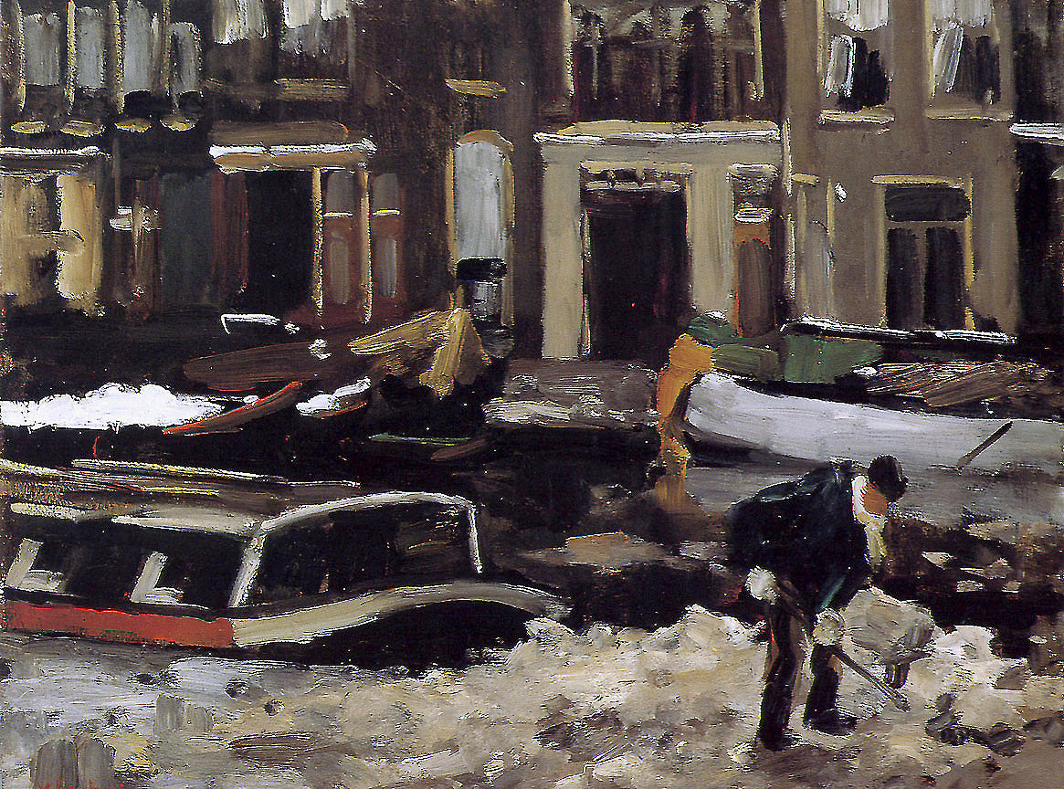 Snow clearing on Amsterdam canal by Floris Arntzenius,A3(16x12")Poster