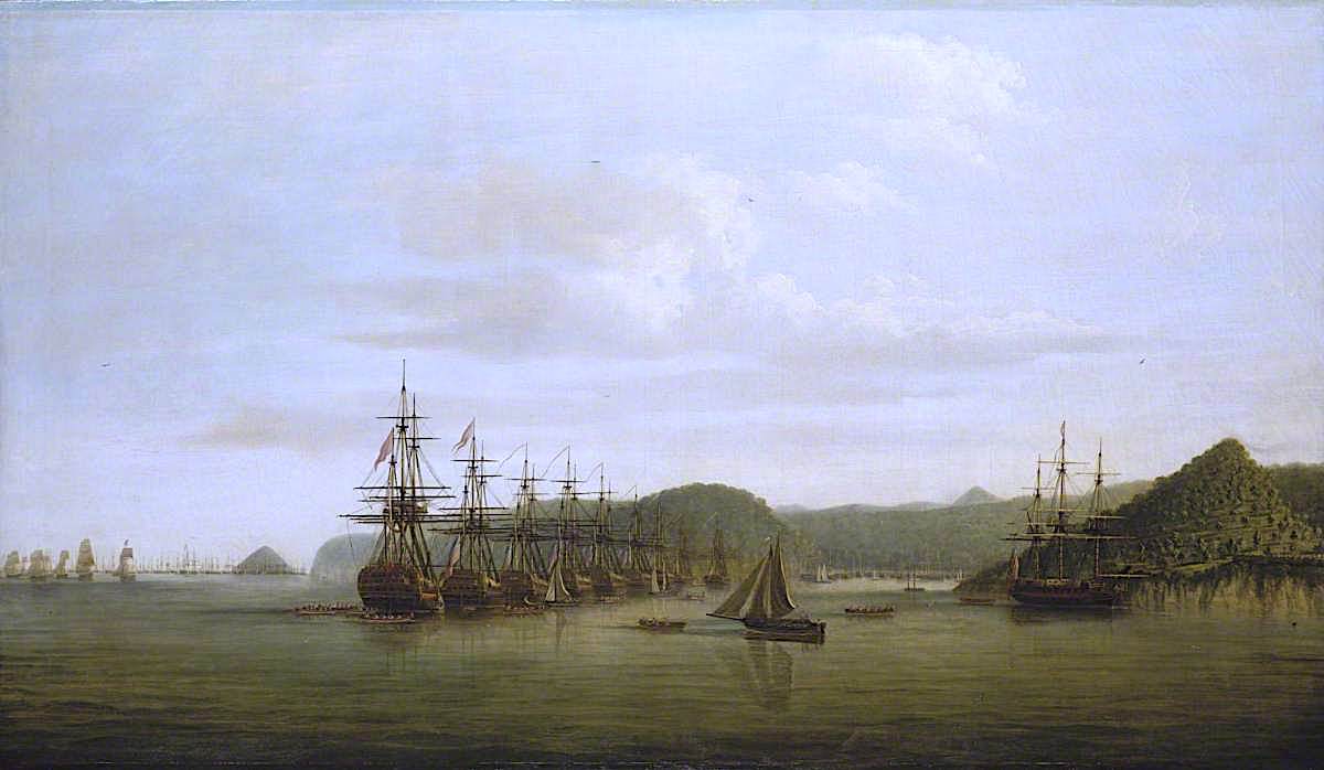 Barrington's Action at St Lucia: The Squadron at Anchor off the Cul de Sac after the Action, vintage artwork by Dominic Serres, 12x8" (A4) Poster