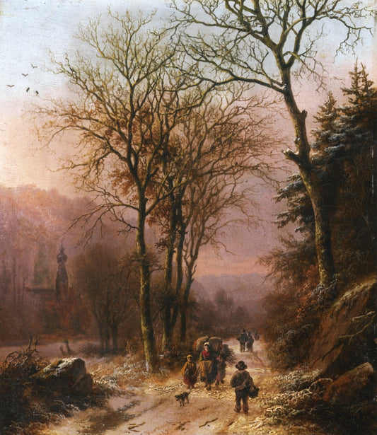 Figures on a Winter Road, vintage artwork by Barend Cornelis Koekkoek, A3 (16x12") Poster Print
