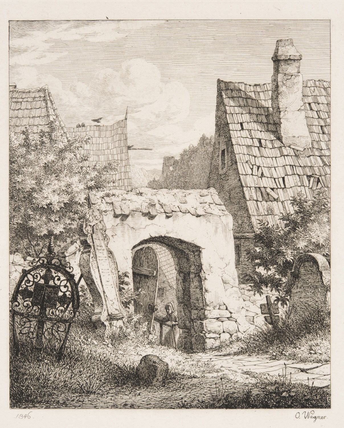 Cemetery Gate, vintage artwork by Otto Wagner, A3 (16x12") Poster Print