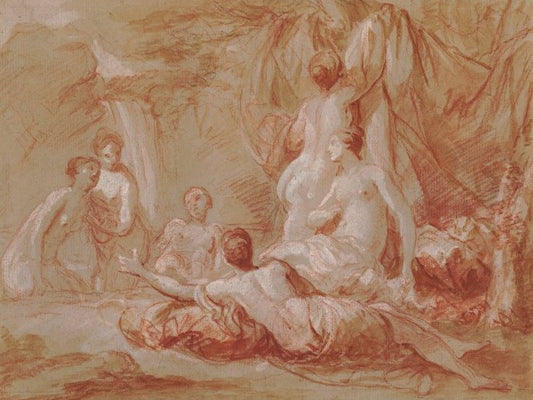 Group of Nymphs, vintage artwork by Carle van Loo, 12x8" (A4) Poster