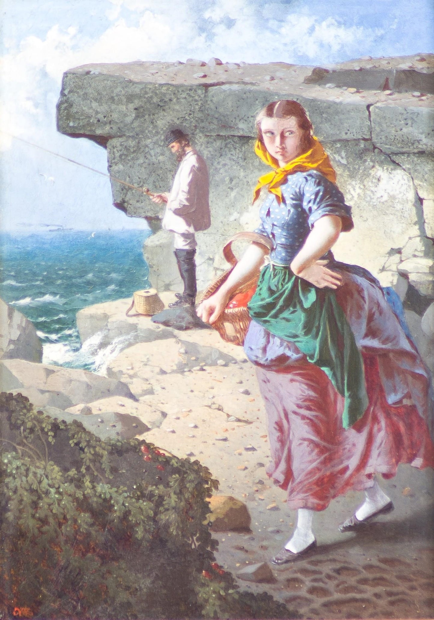Fisherman and Fishergirl, vintage artwork by William Edward Millner, 12x8" (A4) Poster