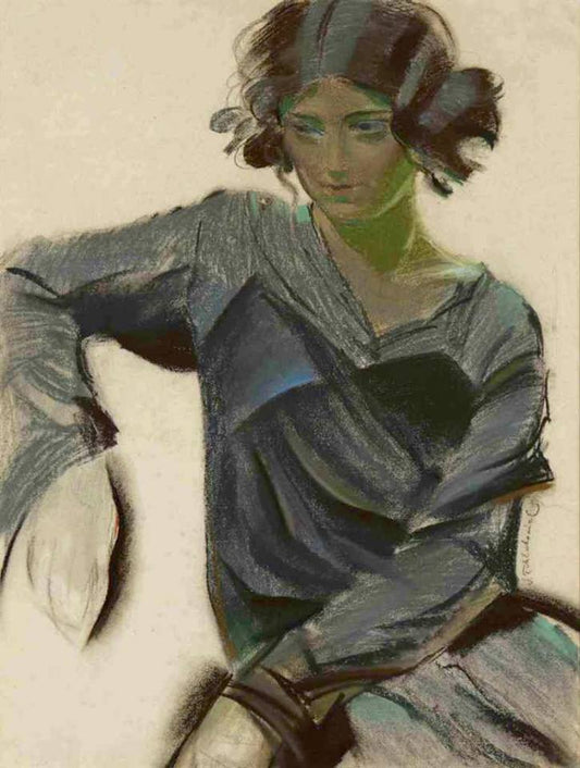 Girl in a blue dress, vintage artwork by Sergei Chekhonin, 12x8" (A4) Poster