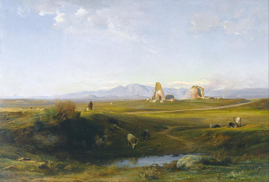A View of the Roman Campagna at Lungezza, near Rome, vintage artwork by Jean-Achille Benouville, A3 (16x12") Poster Print
