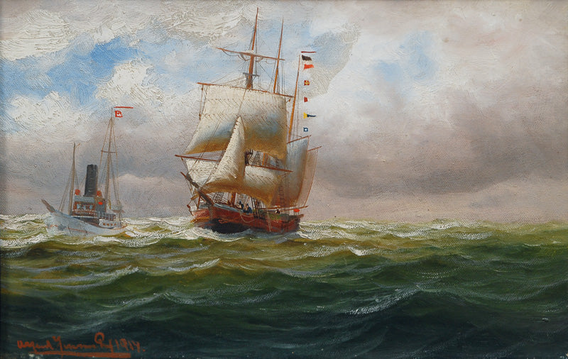 Elbe with Pilot Boat, vintage artwork by Alfred Jensen, 12x8" (A4) Poster