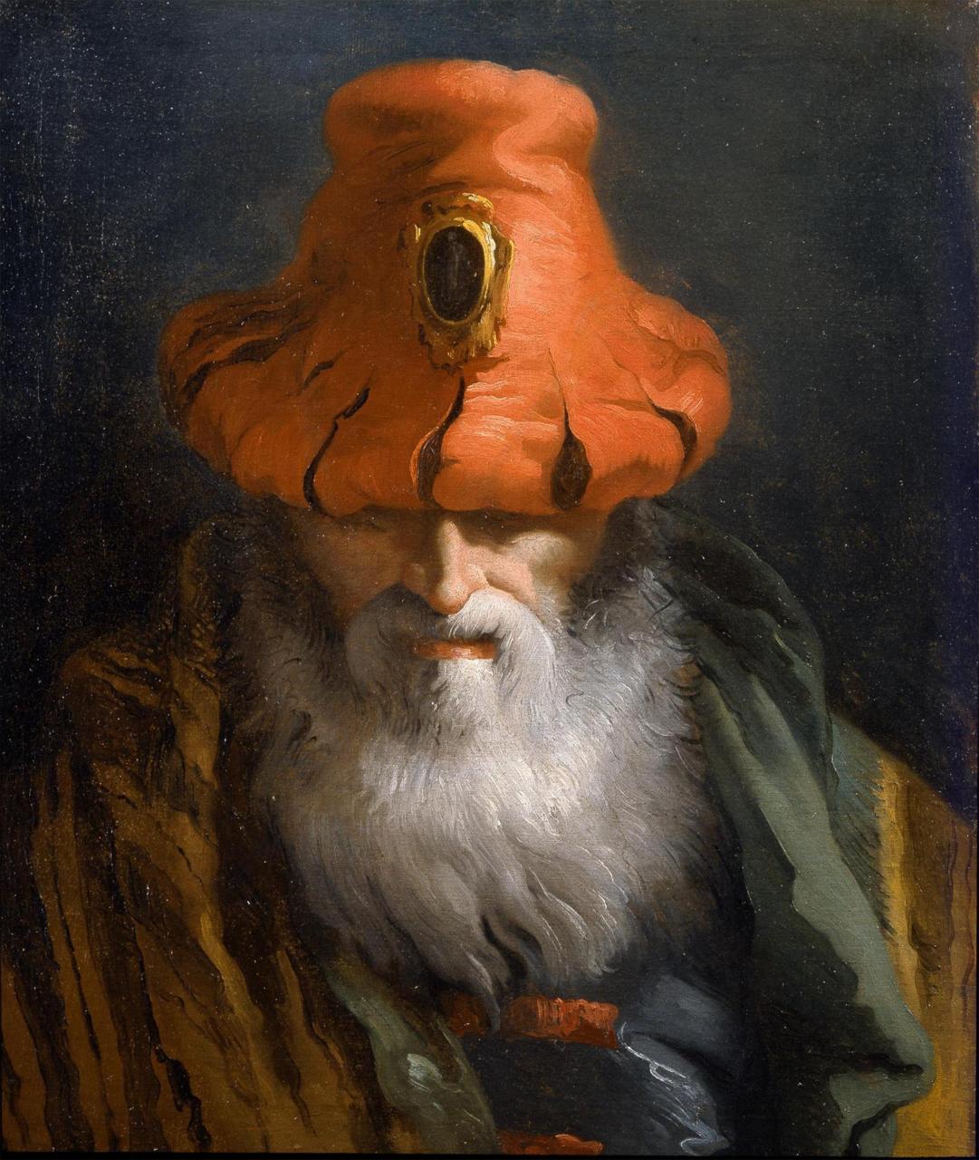 Head of a Philosopher with a Red Hat, vintage artwork by Giandomenico Tiepolo, 12x8" (A4) Poster