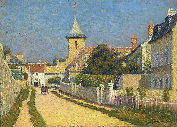 Street with Church, vintage artwork by Leo Gausson, 12x8" (A4) Poster