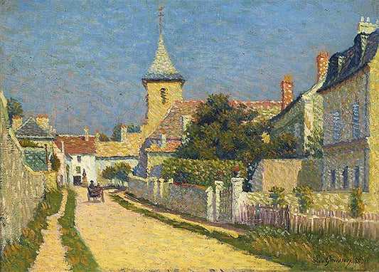 Street with Church, vintage artwork by Leo Gausson, 12x8" (A4) Poster