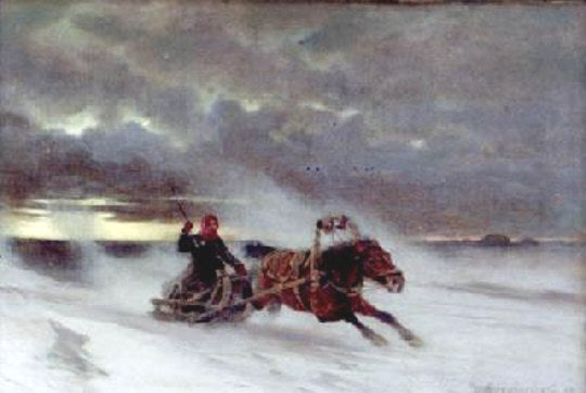 Winter way, vintage artwork by Petr Sukhodolsky, 12x8" (A4) Poster