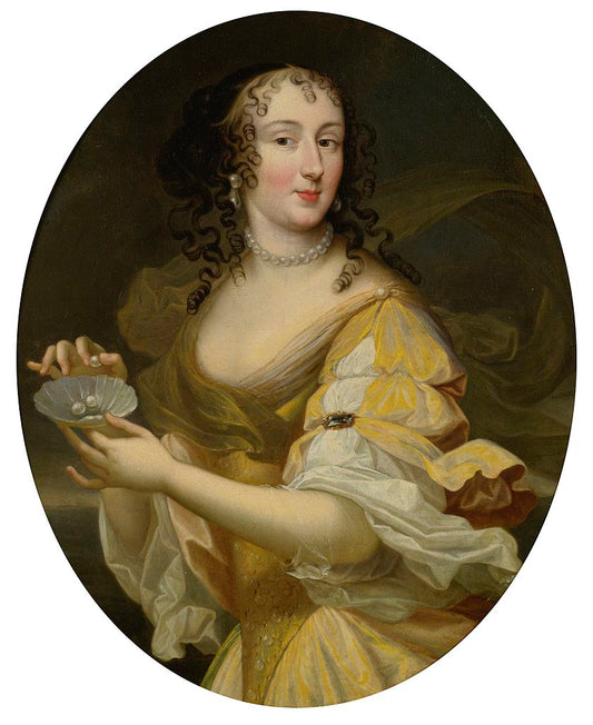 Portrait of a lady in allegorical guise, holding a dish of pearls, vintage artwork by Pierre Mignard, 12x8" (A4) Poster