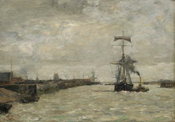 Harbor Scene with Ship and Tugboat by Henry Ward Ranger,A3(16x12")Poster