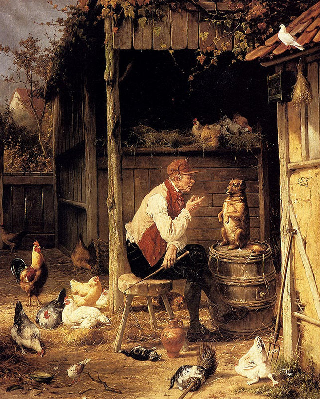 Training the Dog, vintage artwork by Eugène Remy Maes, 12x8" (A4) Poster